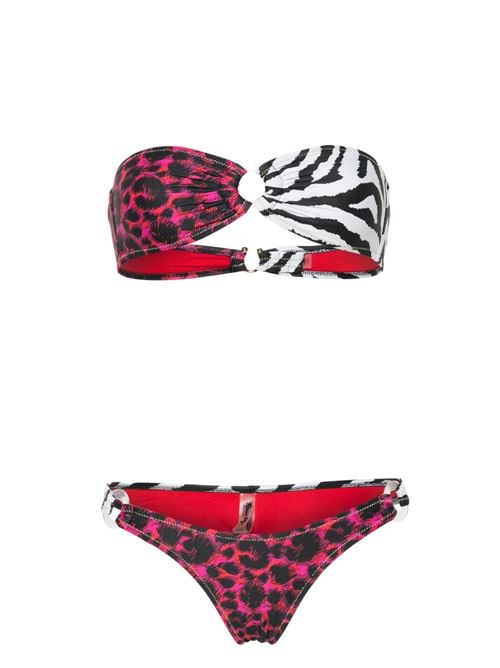 Pink/multicolour ECONYL® blend stretch-design Reina Olga | BANDCAMP BIKINI SETPRINTRED LEO & B/W ZEBRA